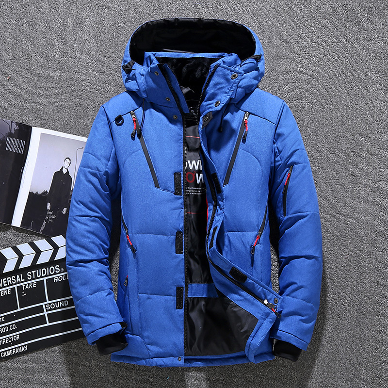 Down Jacket Packable - Męska biała kurtka puchowa z kapturem