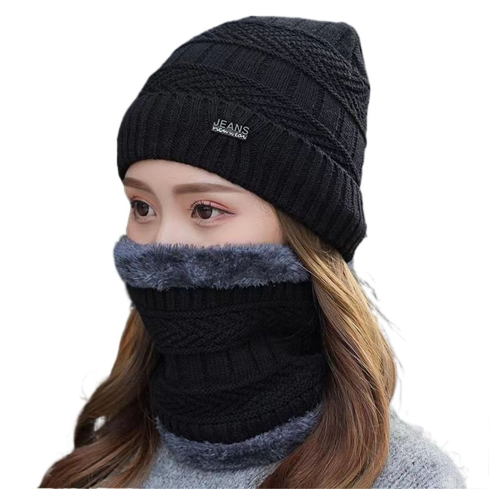 Knit Beanie Hat Warm - Ciepła, miękka, termiczna czapka z kominem,