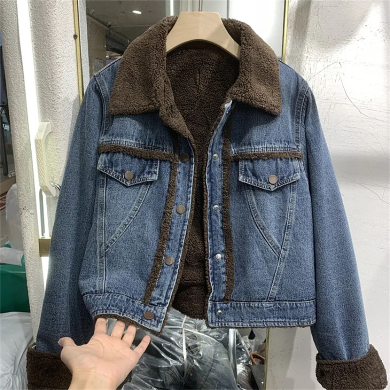 Down Jacket Packable - Zagęszczony dżinsowy płaszcz zimowy bawełniana ocieplana